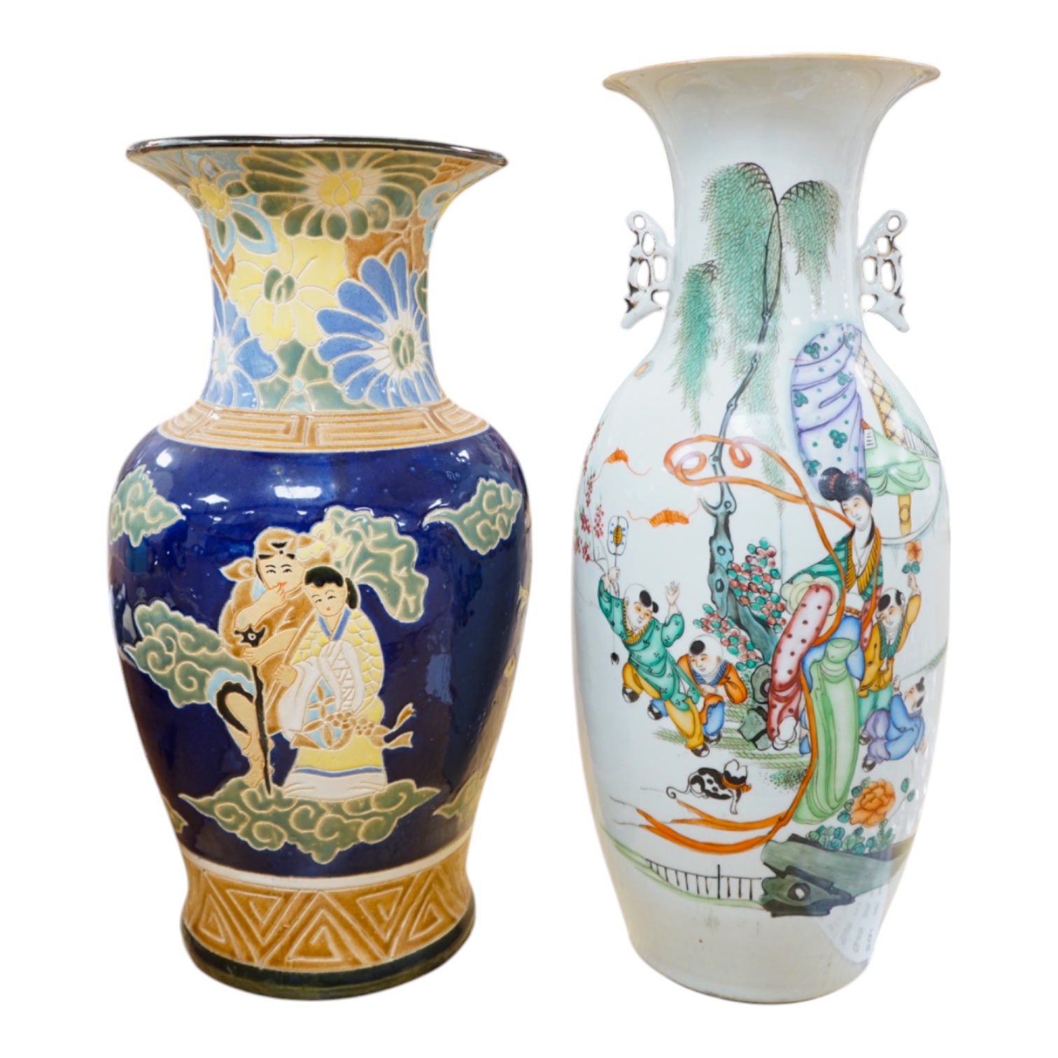 A large Chinese famille rose figure painted vase, Republic period and another vase, tallest 56.5cm. Condition - fair to good.